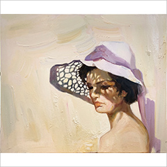 油画作品戴帽子的女人