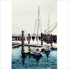 水彩作品海景