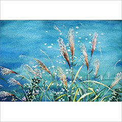 水彩作品湖