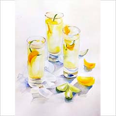 水彩作品柠檬茶